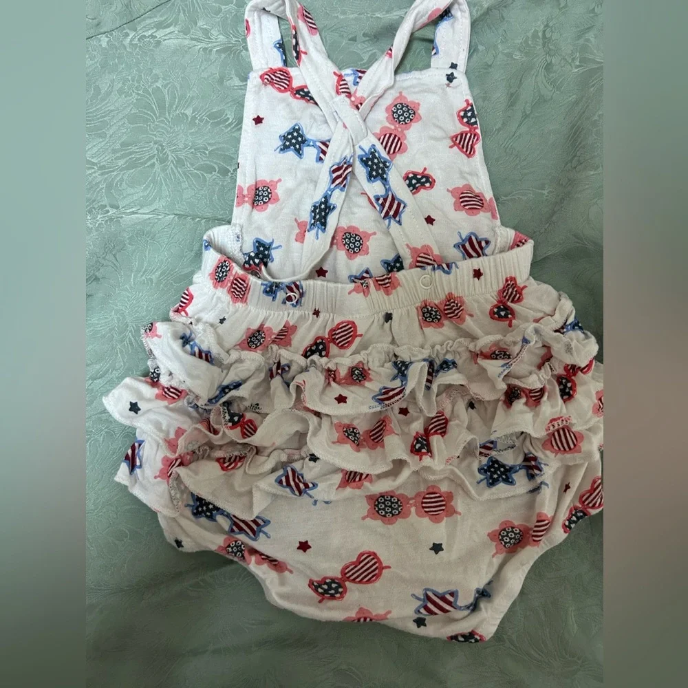 Milkberry Bubble romper  Baby Girl Patriotic Sunglasses Bamboo 4th Of July